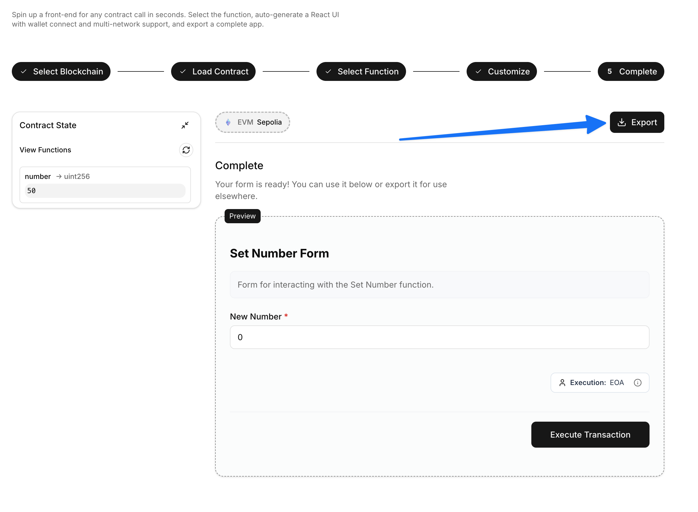 Exporting export button